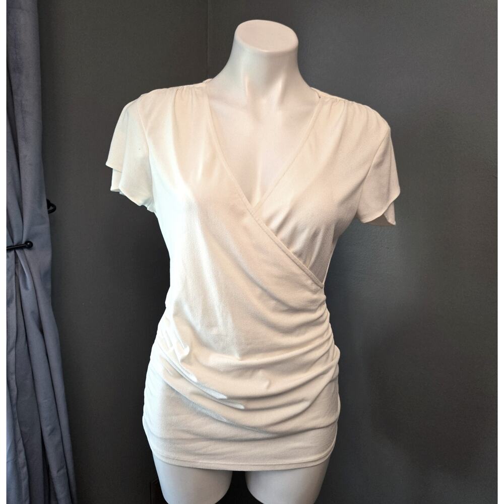 Banana Republic Cream Cross Over Wrap Style Top sz M
